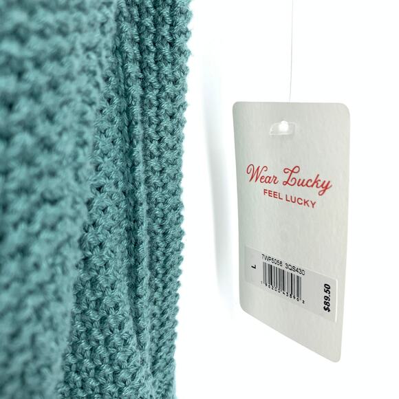 Lucky Brand Womens Seed Stitch Pullover Sweater L Teal Blue Side Slit NWT - Picture 6 of 7